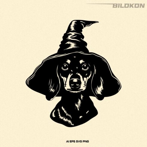 Halloween Dachshund in witch hat, Dog in hat, Halloween SVG cover image.