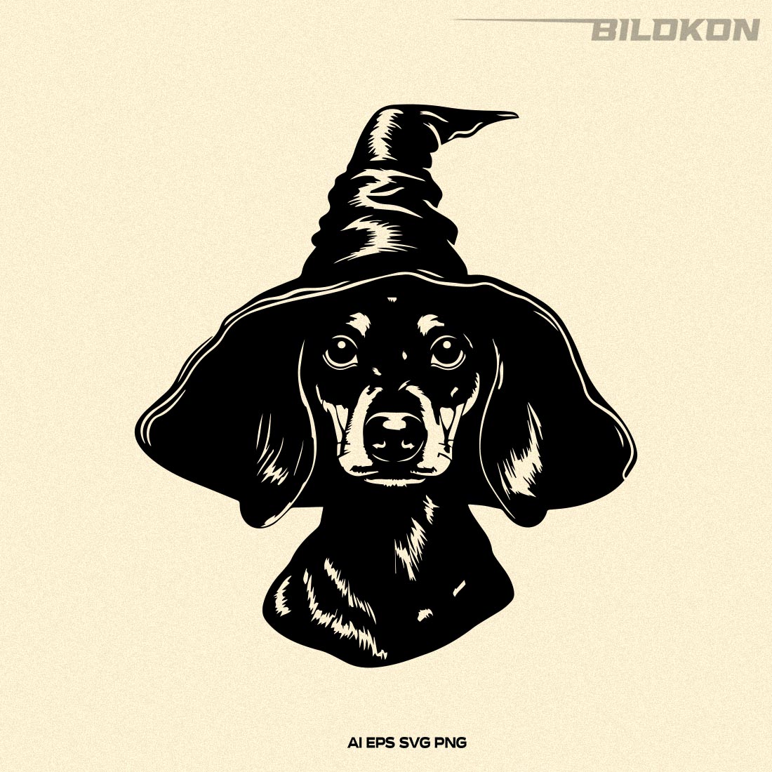 Halloween Dachshund in witch hat, Dog in hat, Halloween SVG cover image.