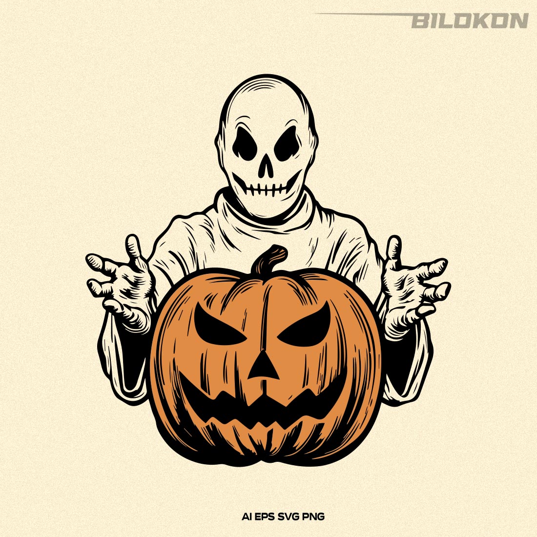 Ghost hold pumpkin, Halloween SVG, Halloween Vintage Ghost preview image.