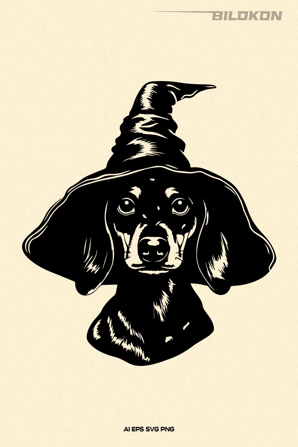 Halloween Dachshund in witch hat, Dog in hat, Halloween SVG pinterest preview image.
