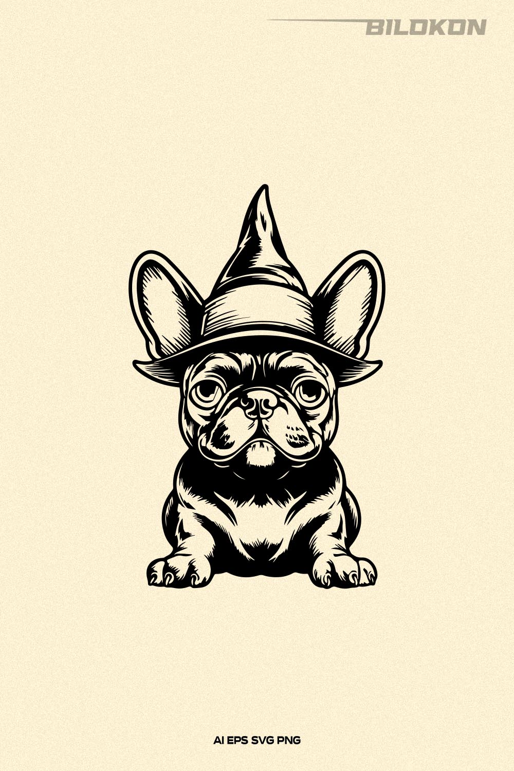 Halloween French bulldog in witch hat, Halloween SVG pinterest preview image.