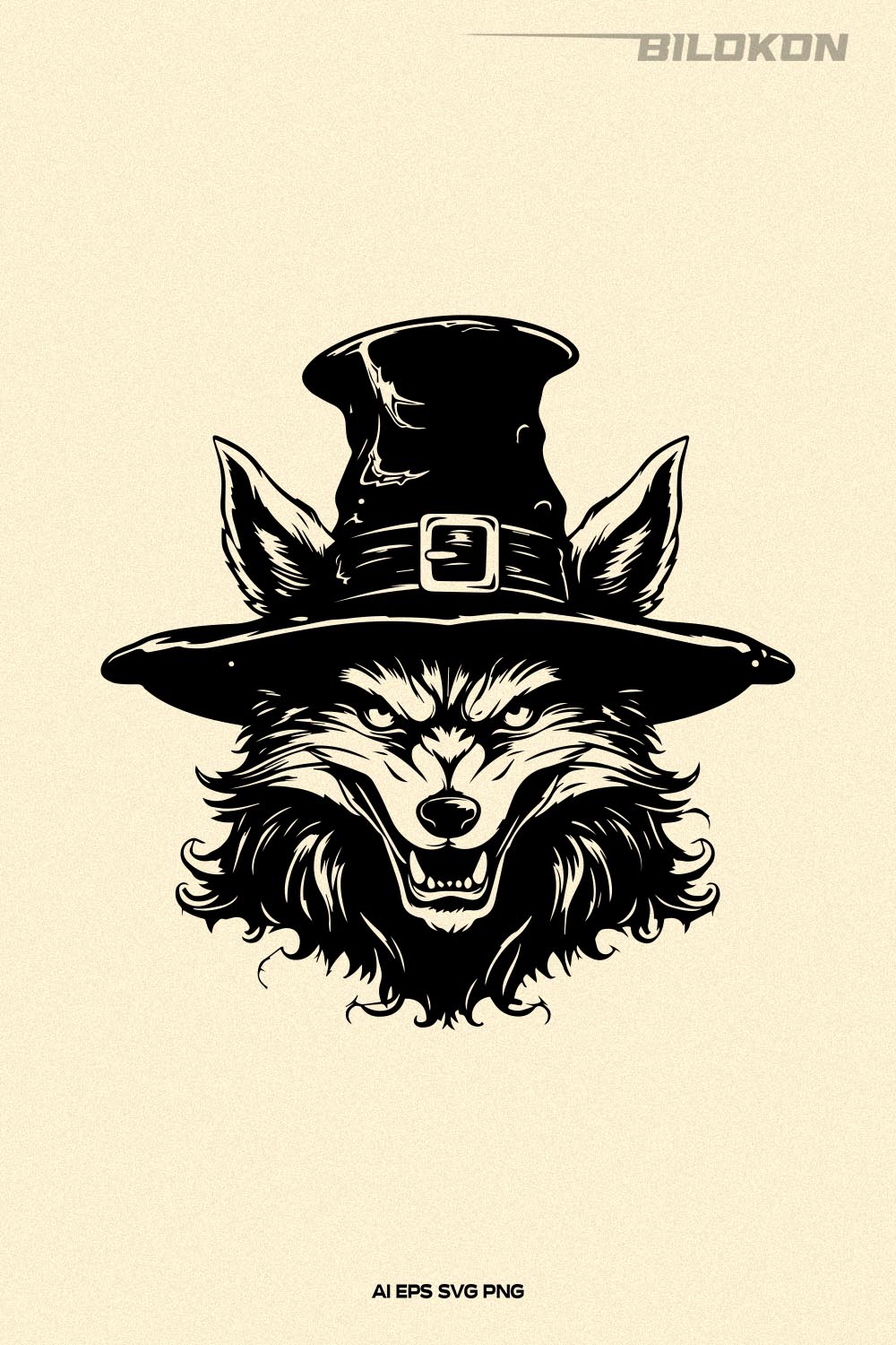 Halloween Wolf in a witch hat, Scary wolf, Halloween SVG pinterest preview image.