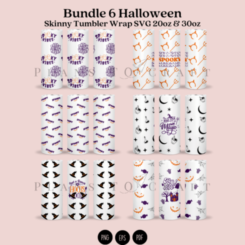Bundle 6 Halloween Skinny Tumbler Sublimation Wrap SVG cover image.