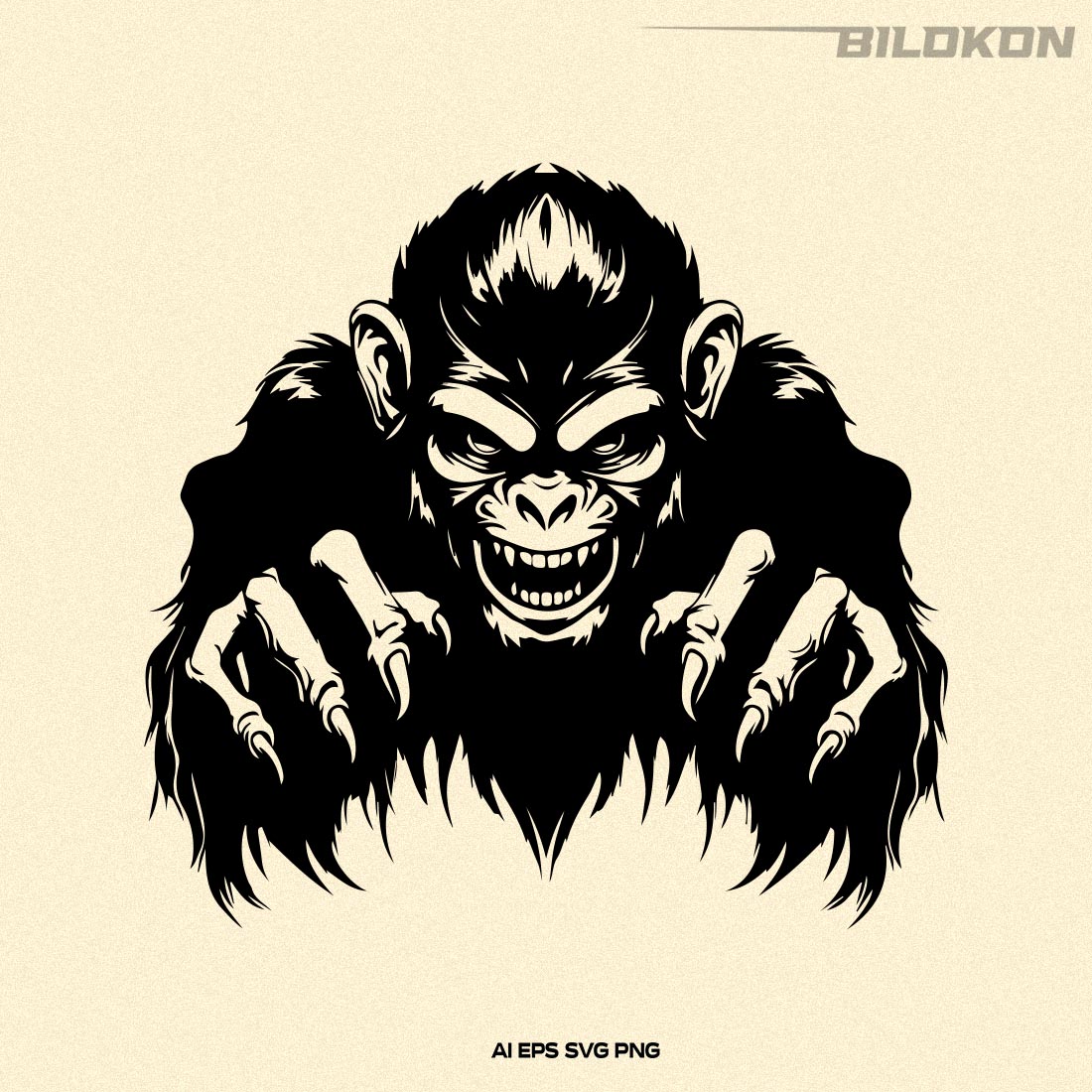 Evil Monkey, Scary Monkey head, Halloween SVG preview image.