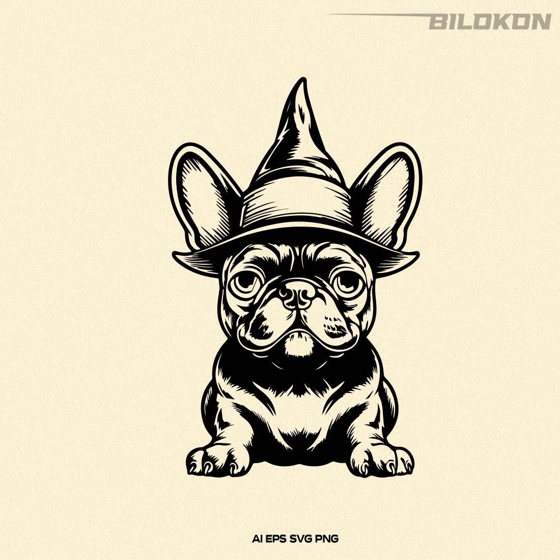 Halloween French bulldog in witch hat, Halloween SVG preview image.