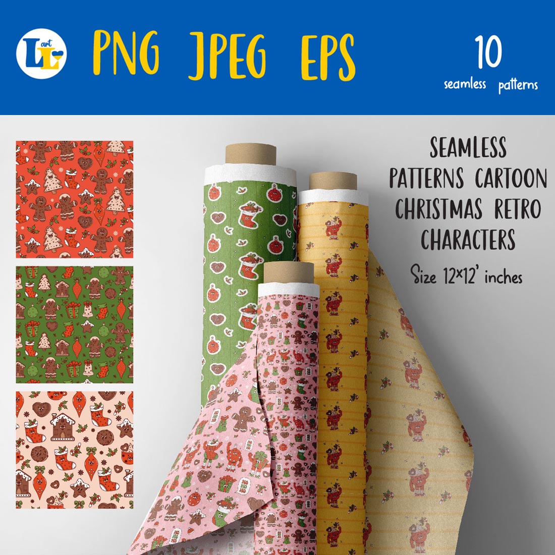 10 Cool Retro Groovy Christmas Seamless Patterns | Digital Bundle preview image.