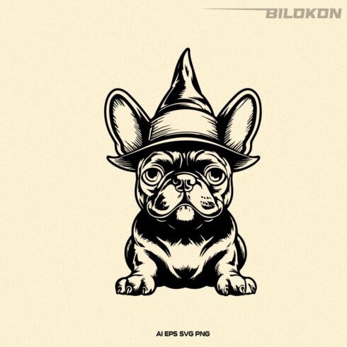 Halloween French bulldog in witch hat, Halloween SVG cover image.