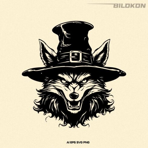 Halloween Wolf in a witch hat, Scary wolf, Halloween SVG cover image.
