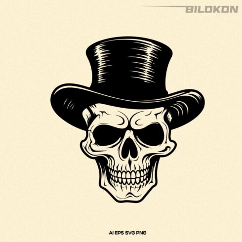 Skull in Hat, Skull in halloween hat, Halloween SVG cover image.