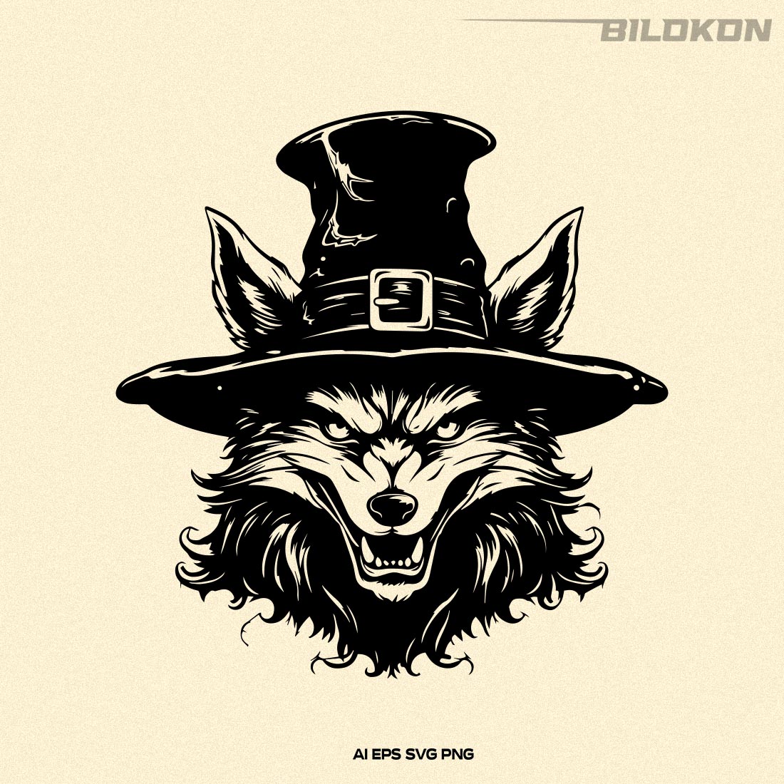 Halloween Wolf in a witch hat, Scary wolf, Halloween SVG preview image.