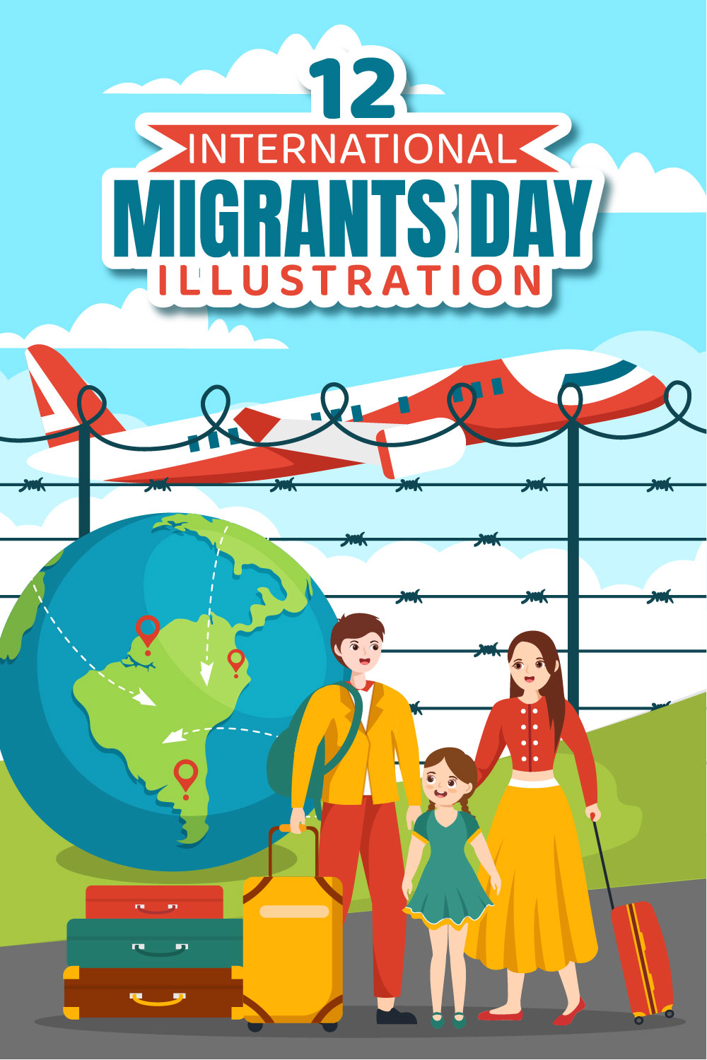 12 International Migrants Day Illustration pinterest preview image.