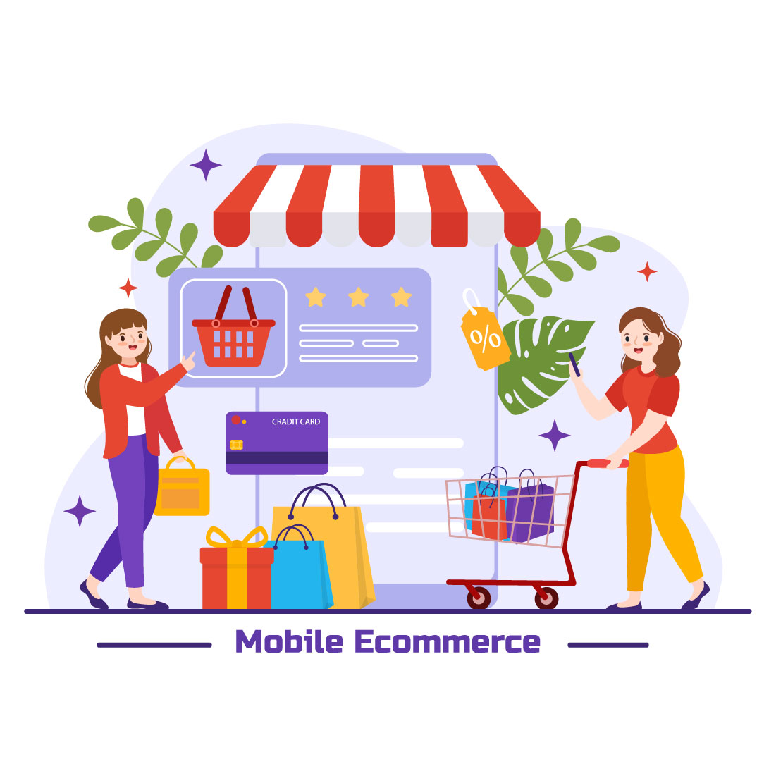 12 Mobile E-Commerce Vector Illustration cover image.