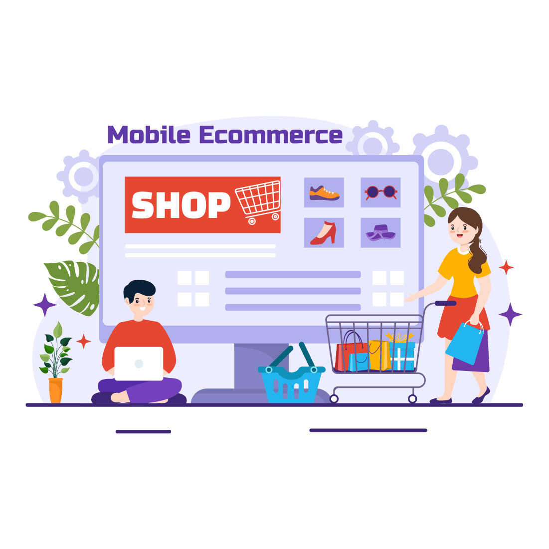 12 Mobile E-Commerce Vector Illustration preview image.