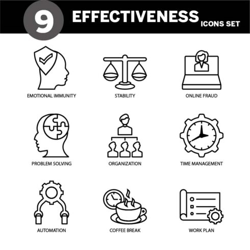 Modern effectiveness icon set editable and resizable cover image.