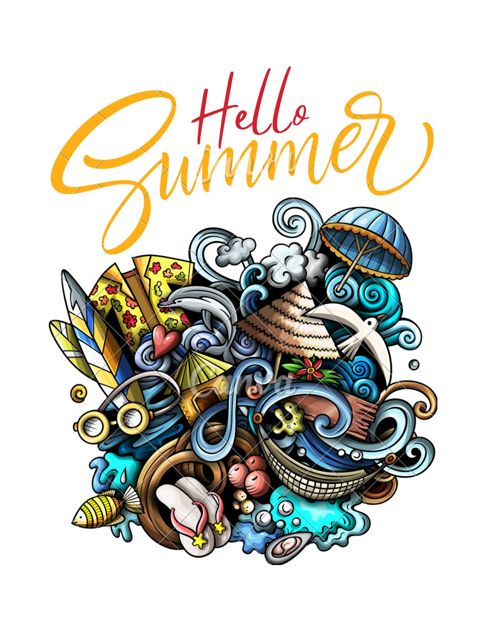multicolor colorful festive illustration hello summer t shirt 359