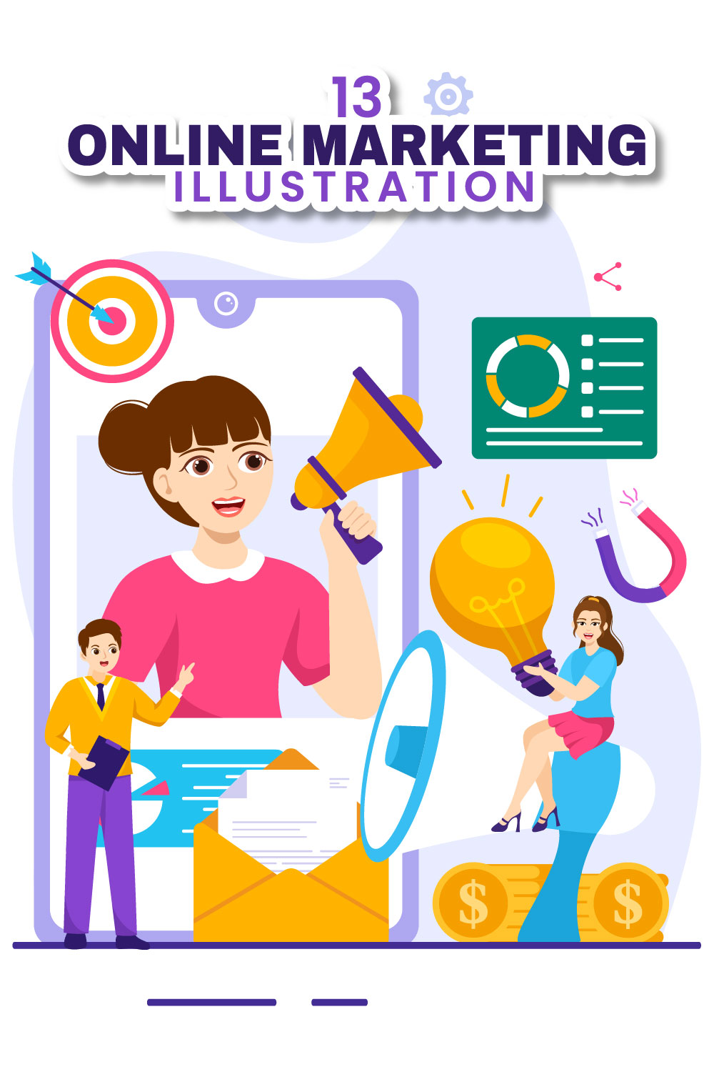 13 Digital Online Marketing Illustration pinterest preview image.