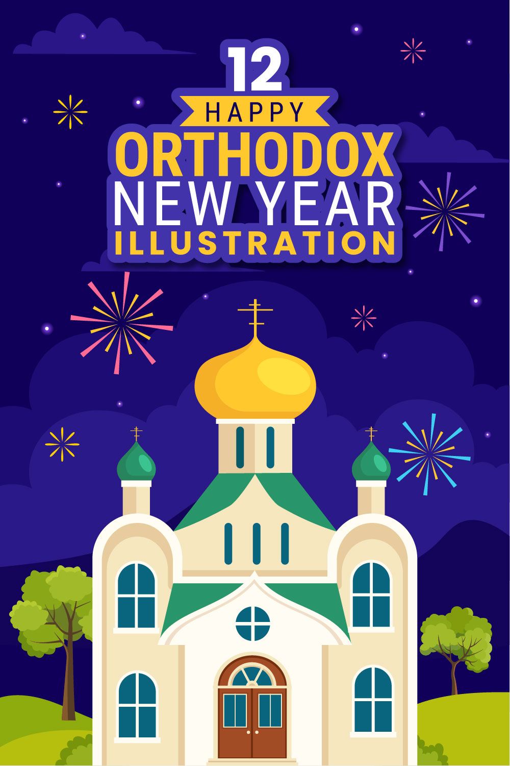12 Happy Orthodox New Year Illustration pinterest preview image.