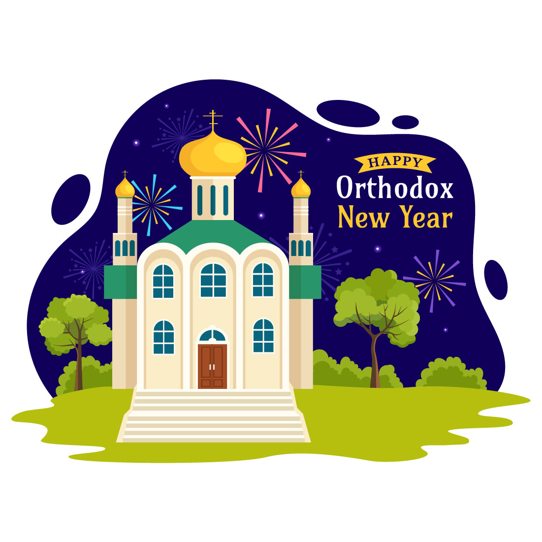 12 Happy Orthodox New Year Illustration cover image.