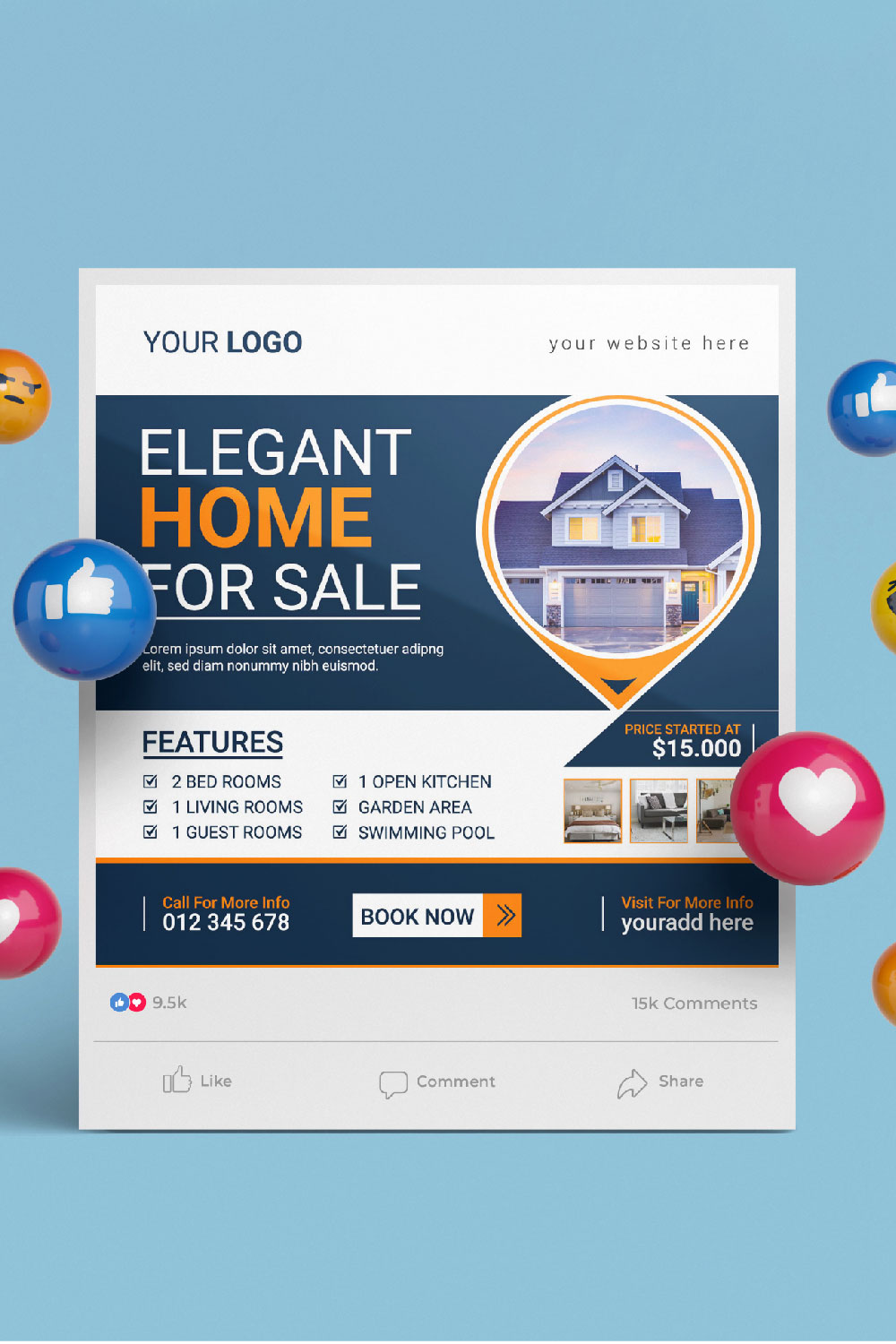 New Real Estate Social Media Post Template pinterest preview image.