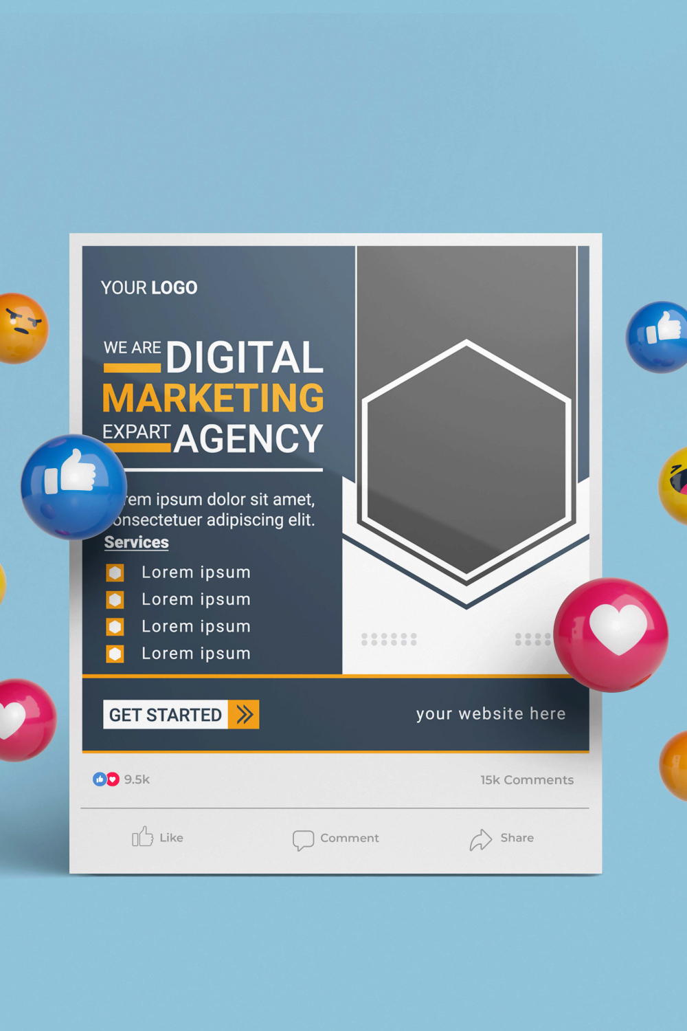 Digital business marketing banner for social media post template pinterest preview image.