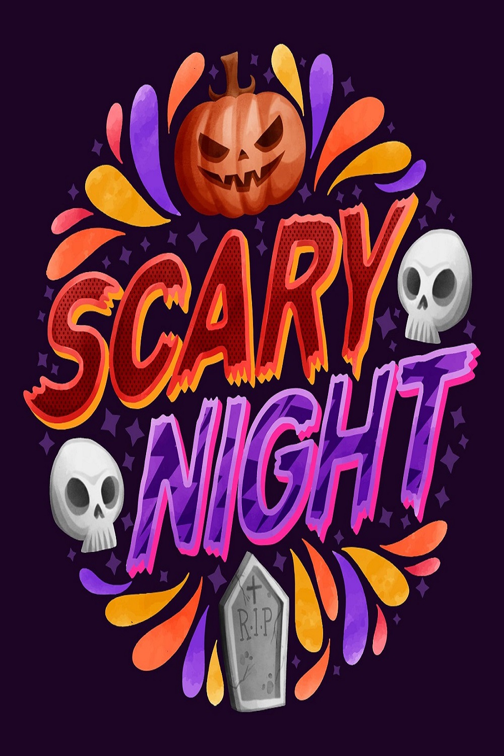 Scary night lettering pinterest preview image.