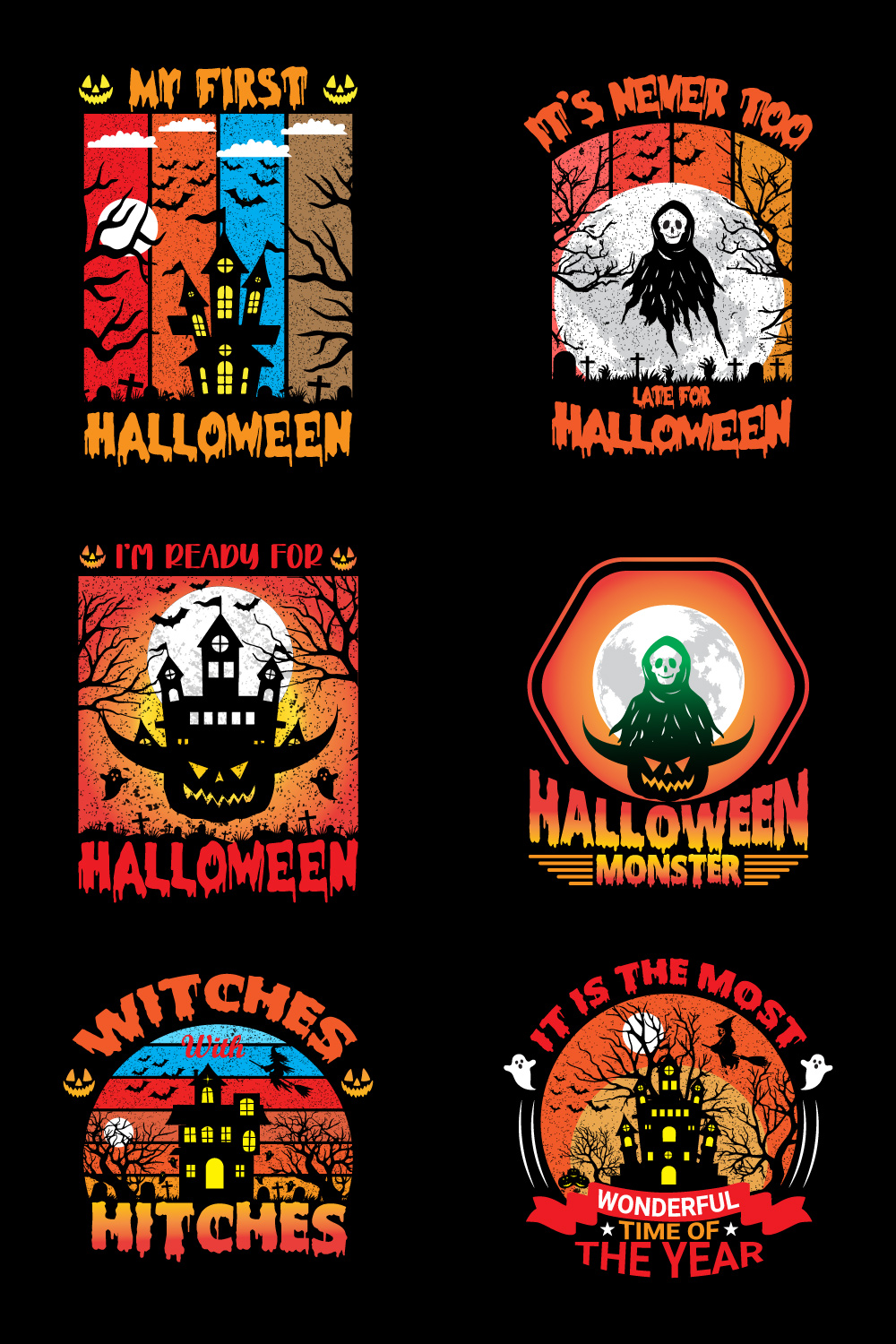 Monster halloween t shirt design bundle pinterest preview image.