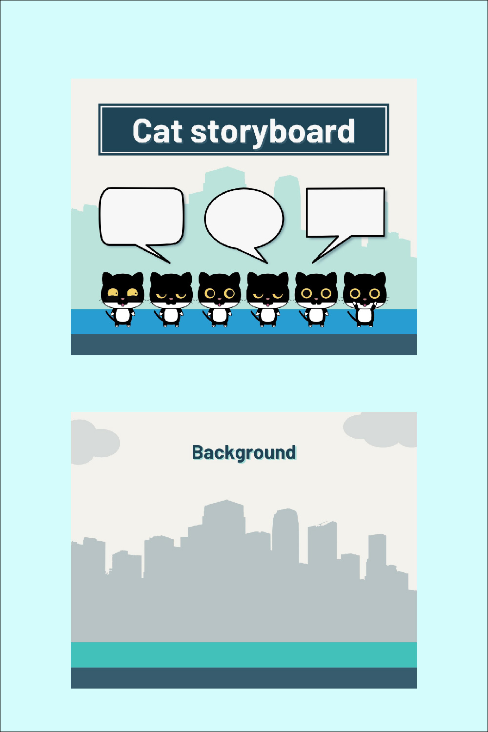 Playful City Background Cute Cat Storyboard pinterest preview image.