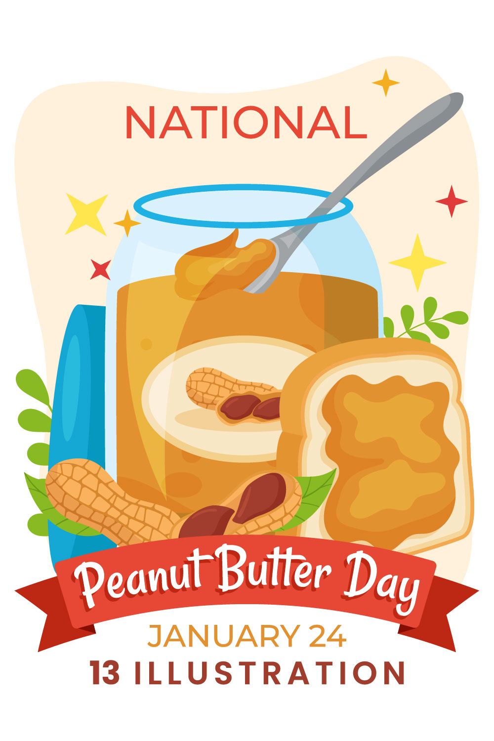 13 National Peanut Butter Day Illustration pinterest preview image.