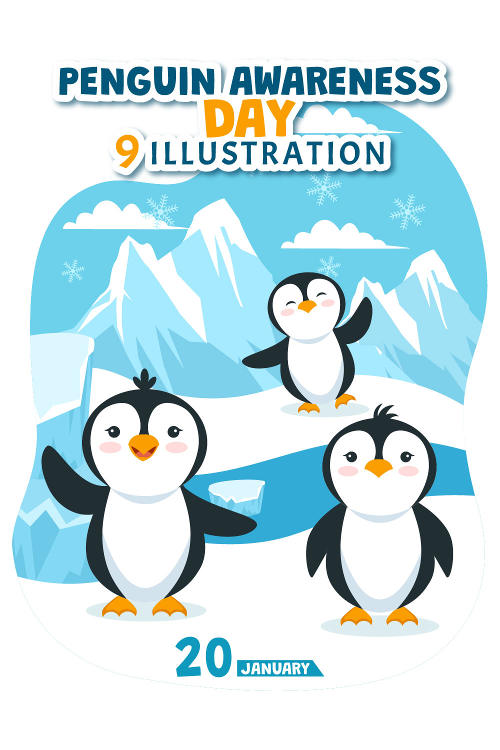 9 Penguin Awareness Day Illustration pinterest preview image.