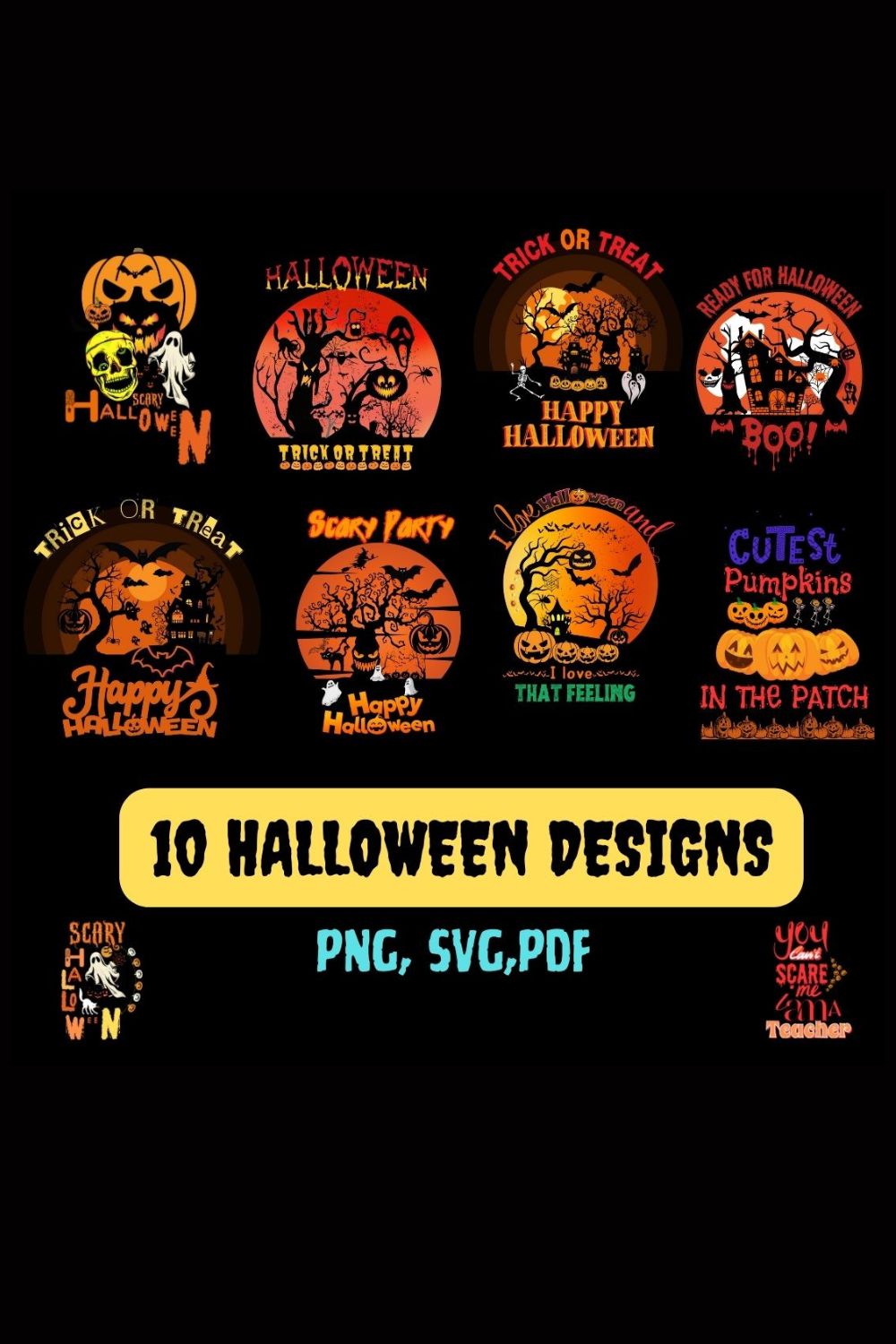 10 Halloween Designs Bundle pinterest preview image.