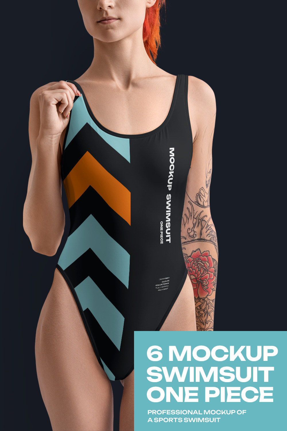 6 Mockups of a One Piece Sports Women's Swimsuit pinterest preview image.