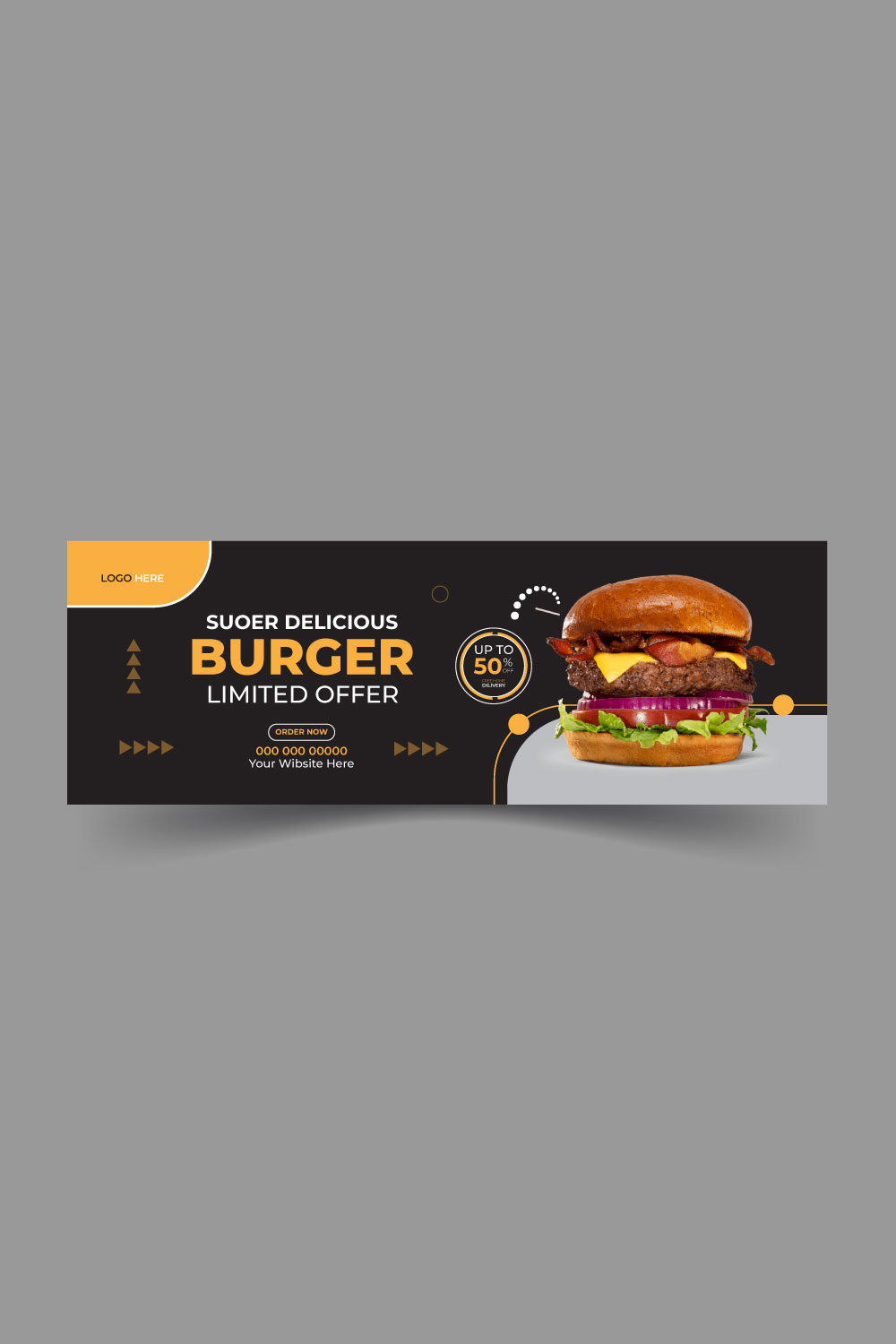 Vector delicious burger and food menu Facebook cover template pinterest preview image.