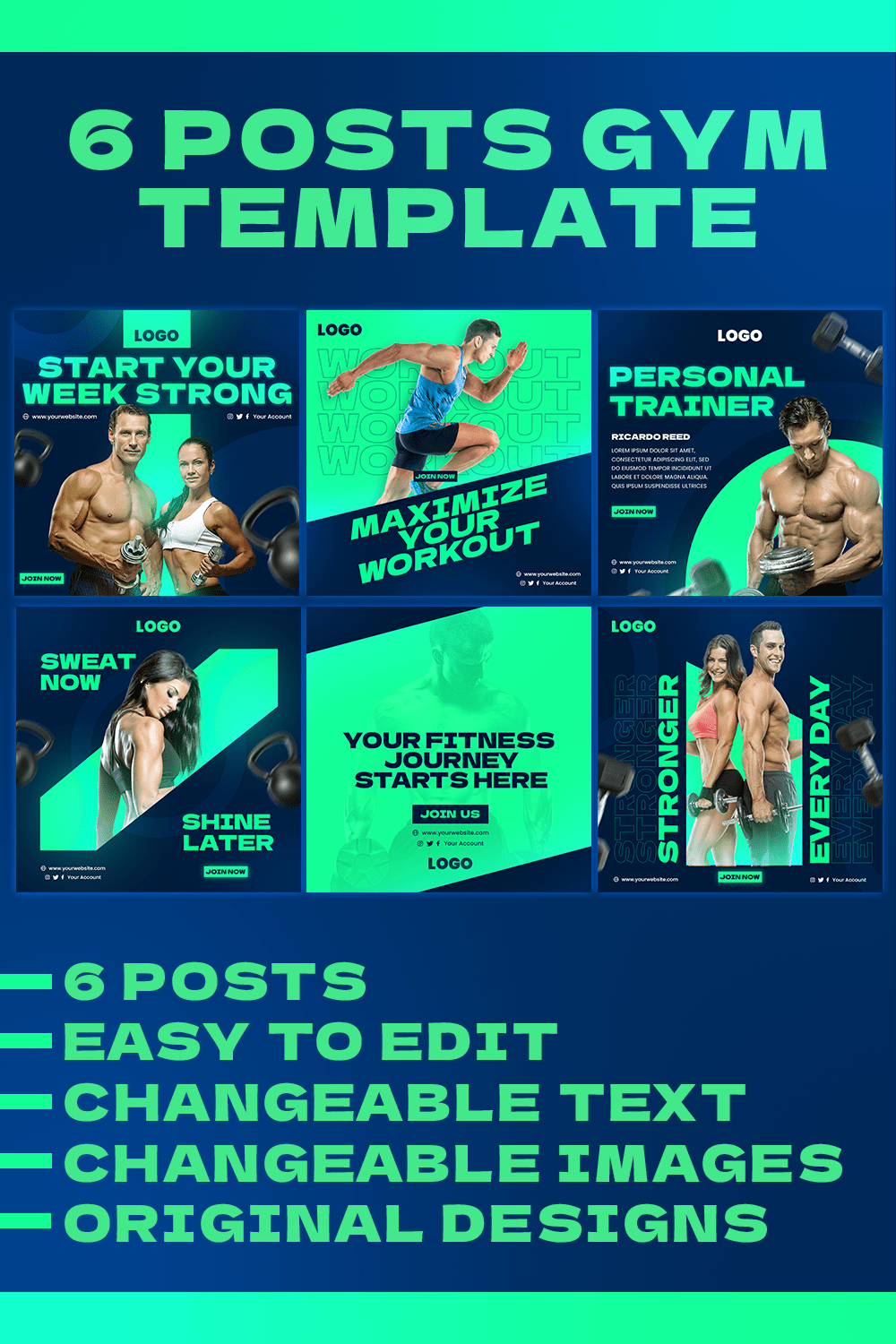 6 Gym Post Templates for Social Media Success pinterest preview image.