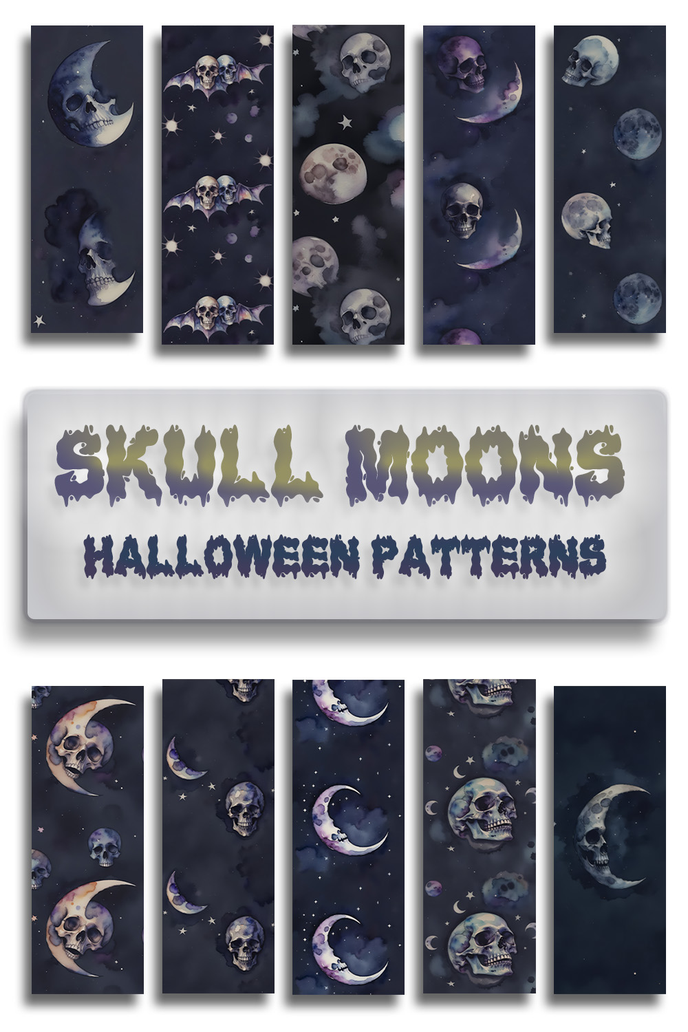 Skull Moons: Seamless Halloween Patterns pinterest preview image.