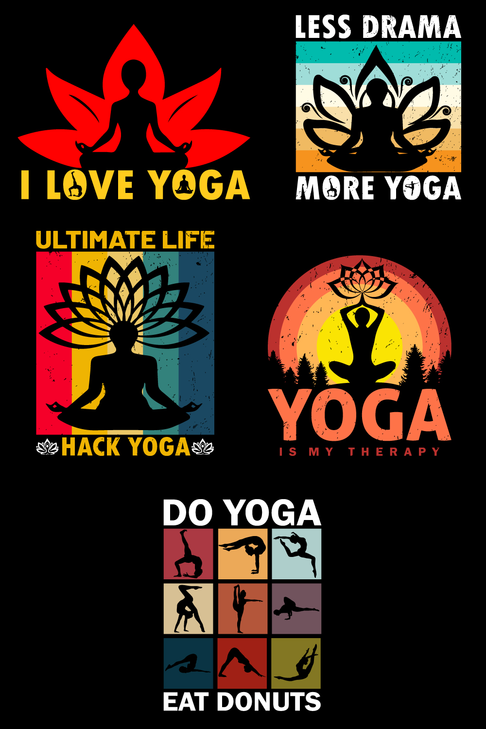 Yoga T shirt Design Bundle pinterest preview image.