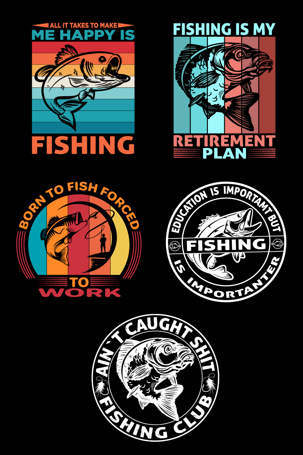 Fishing T-shirt Design Bundle pinterest preview image.