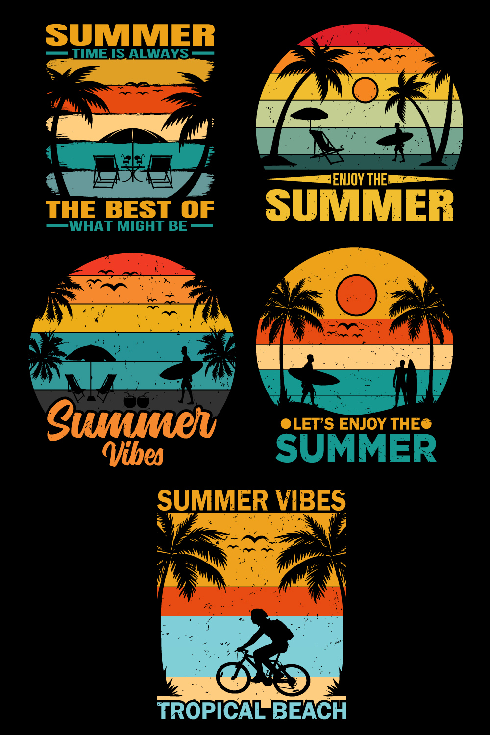 Summer T shirt Design Bundle pinterest preview image.