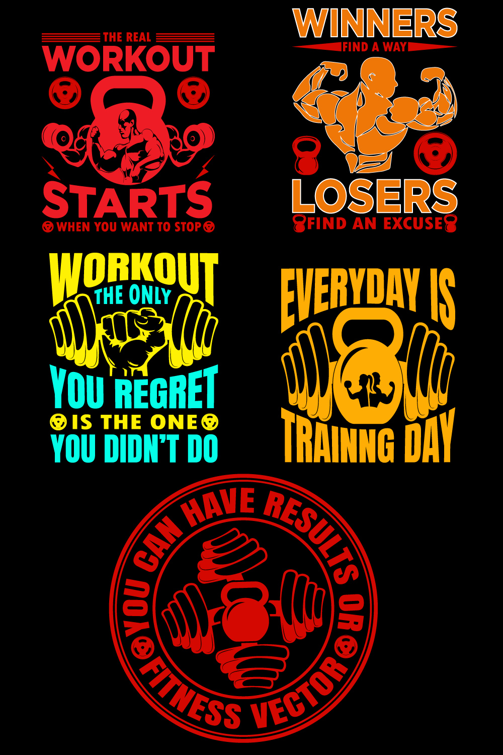 Gym T-shirt Design Bundle pinterest preview image.