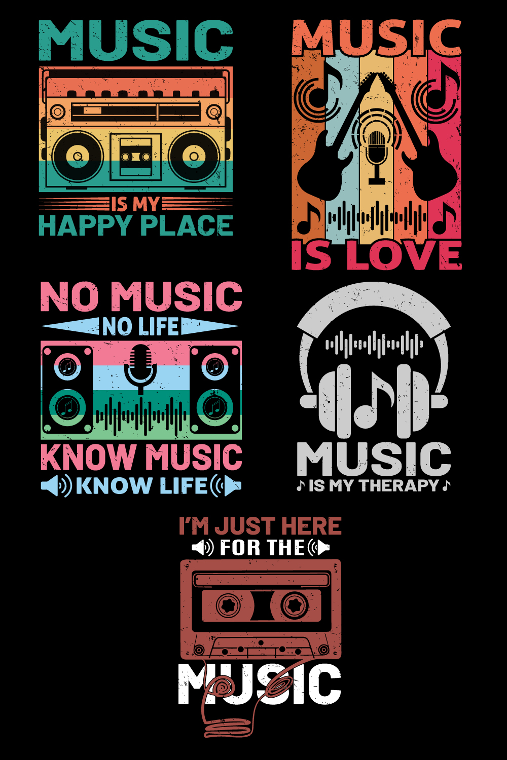 Music T shirt Design Bundle pinterest preview image.