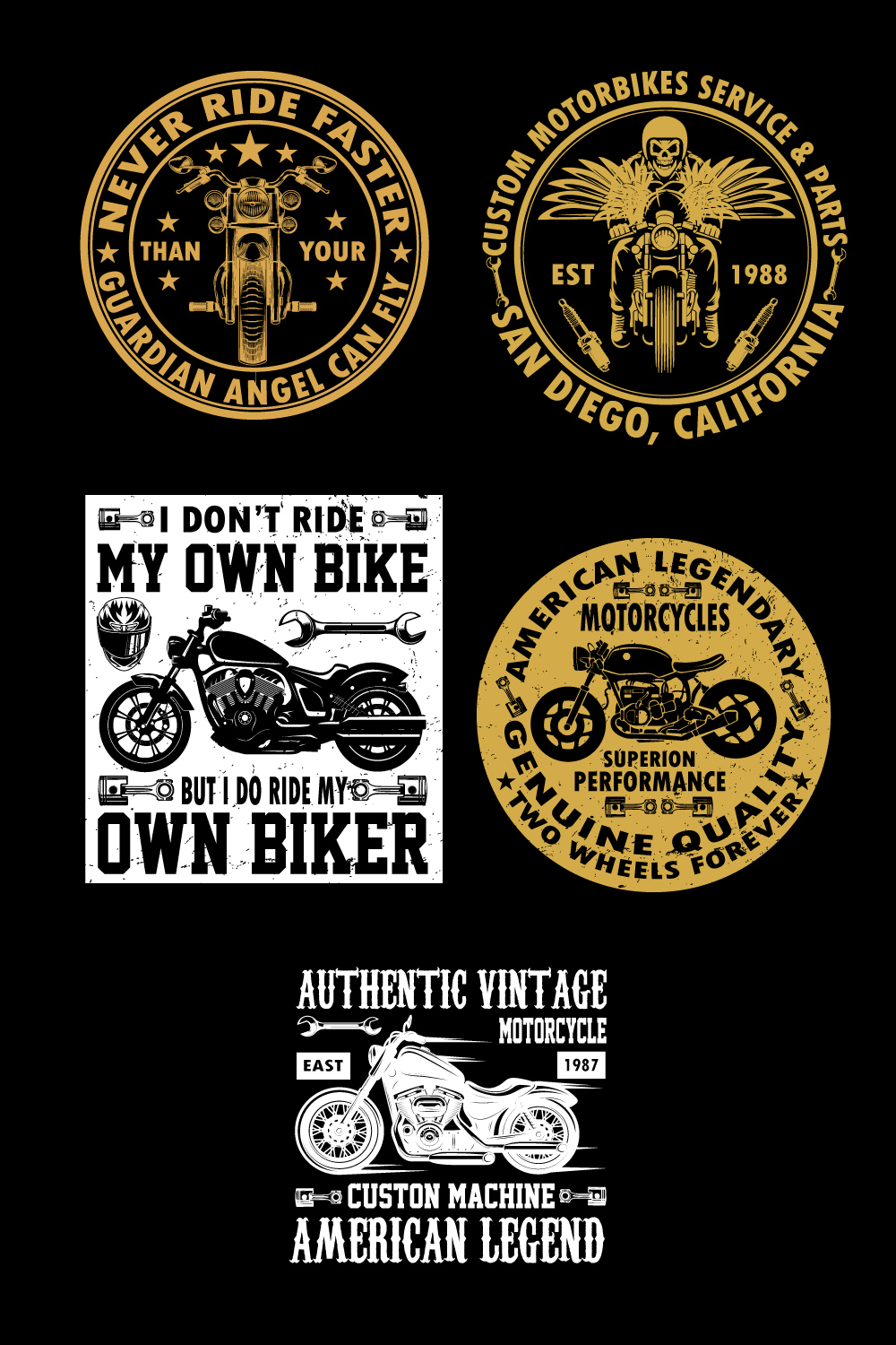Vintage Motorcycle T shirt Design Bundle pinterest preview image.