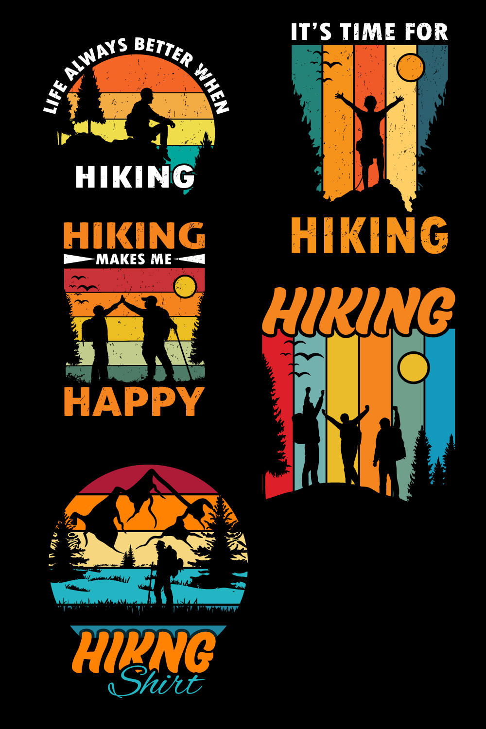 Hiking T shirt Design Bundle pinterest preview image.