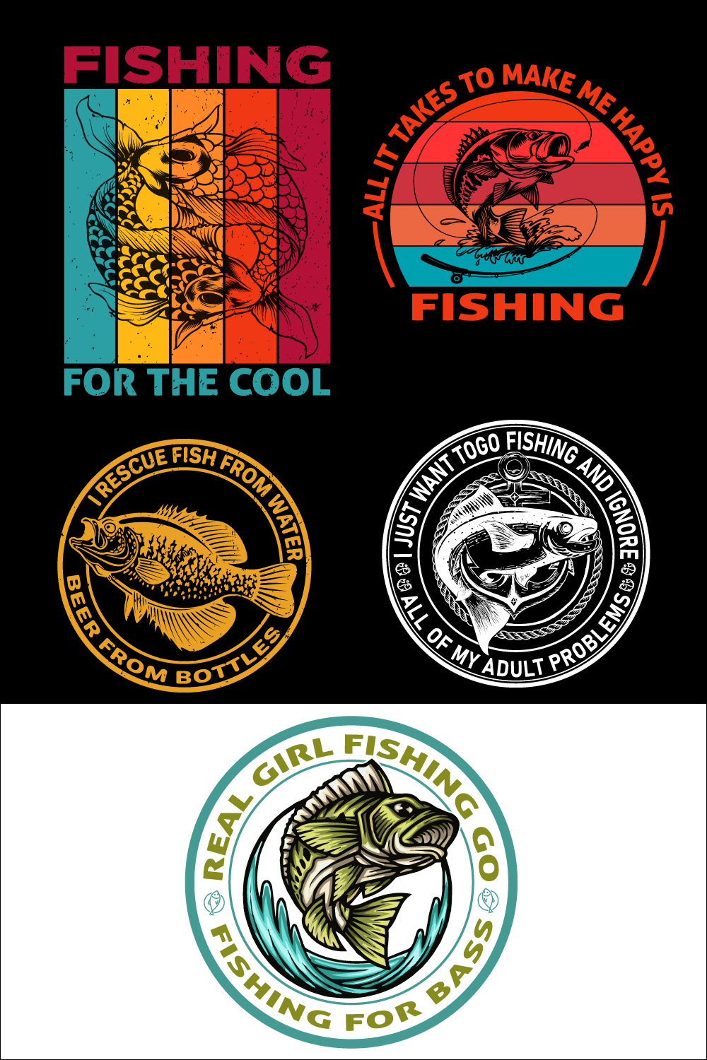 Fishing T-shirt Design Bundle pinterest preview image.