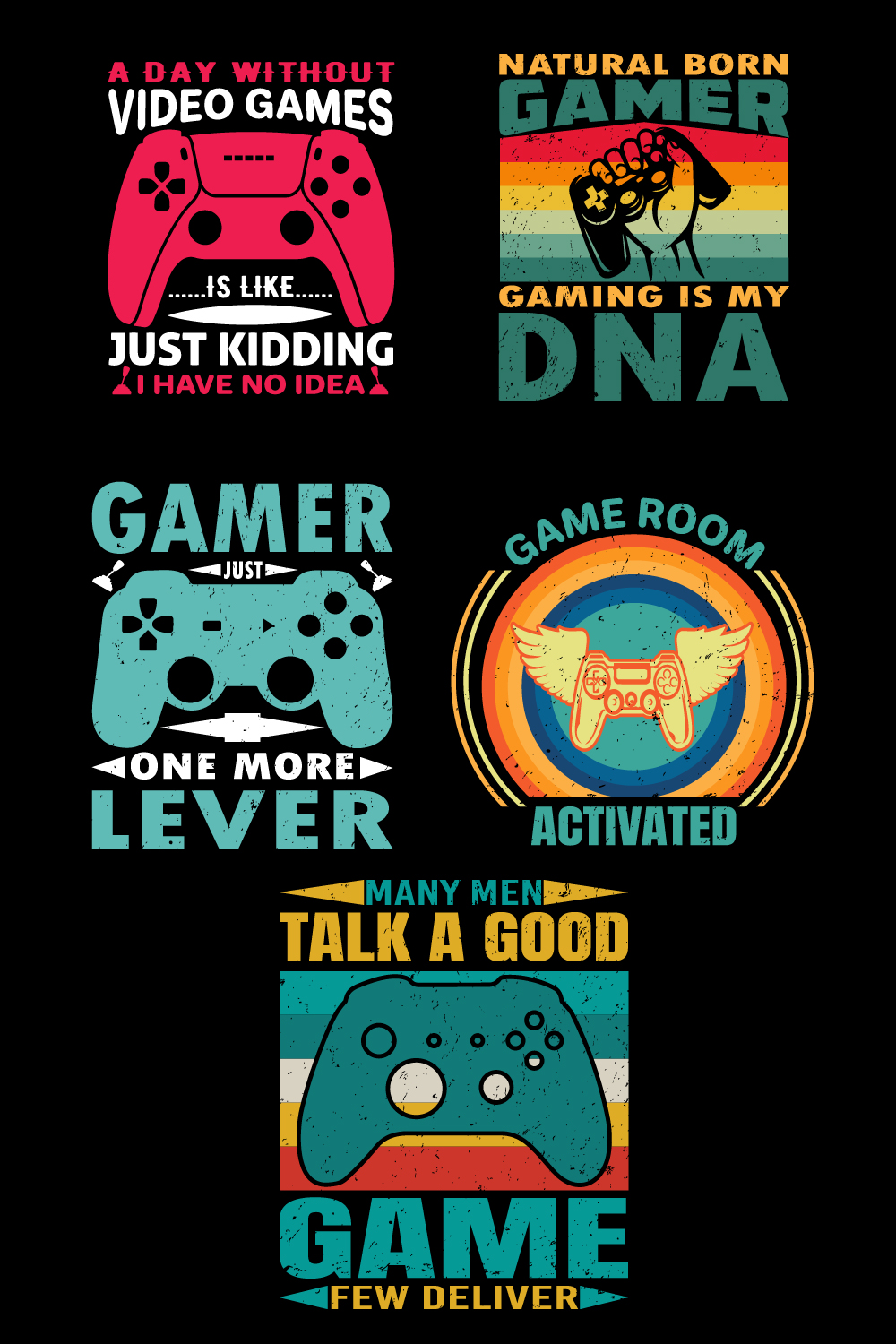 Gaming T-shirt Design Bundle pinterest preview image.