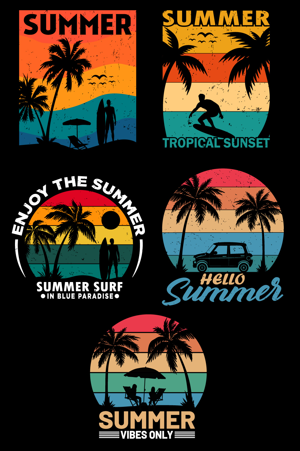 Summer T shirt Design Bundle pinterest preview image.