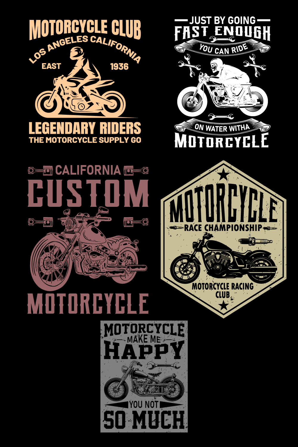 Vintage Motorcycle T shirt Design Bundle pinterest preview image.