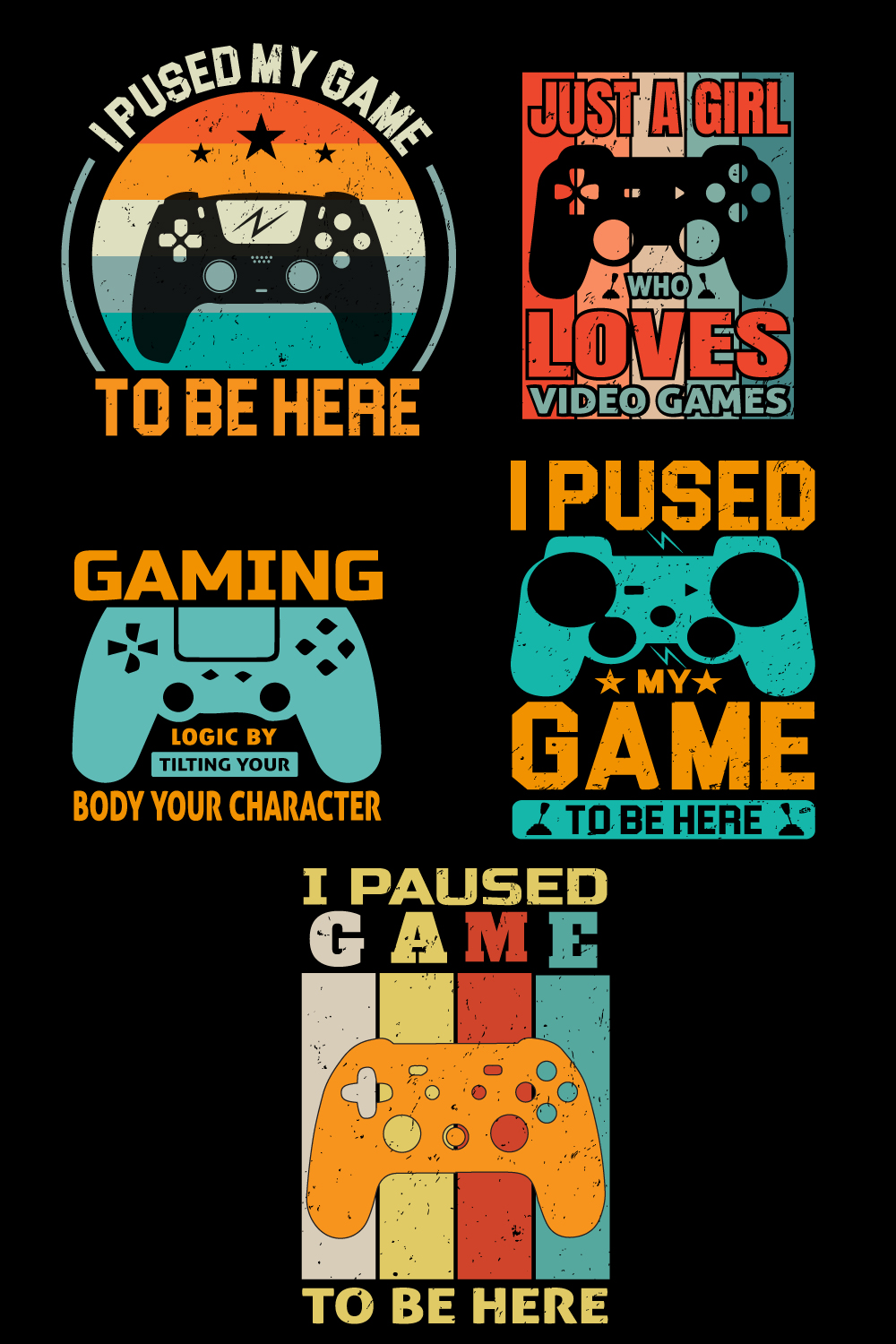 Gaming T-shirt Design Bundle pinterest preview image.