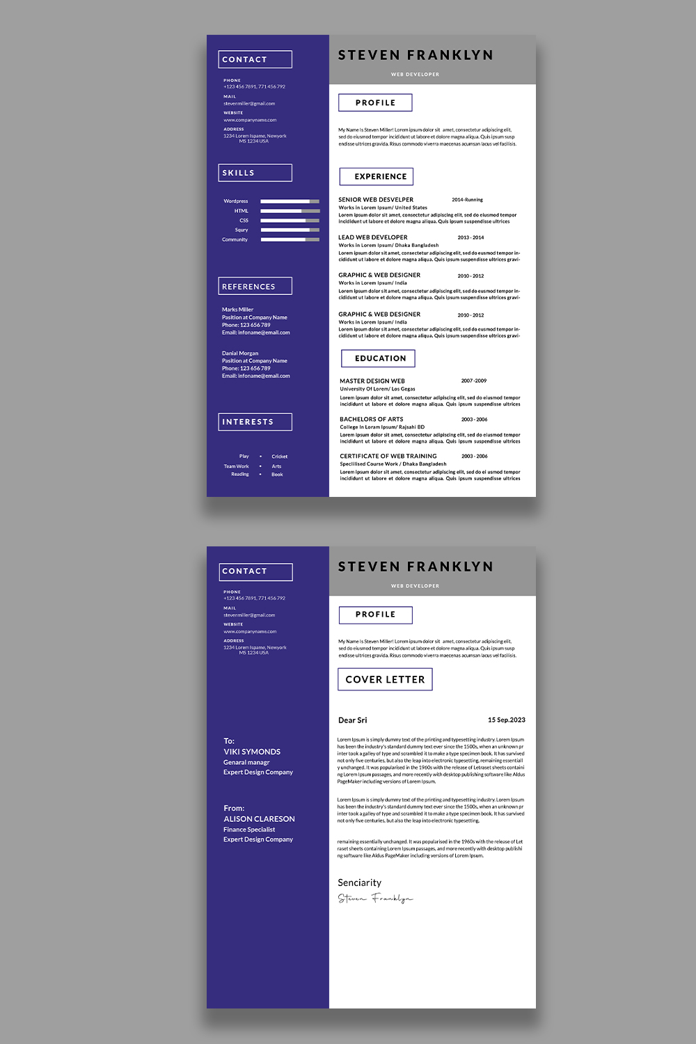 Professional resume/CV template pinterest preview image.