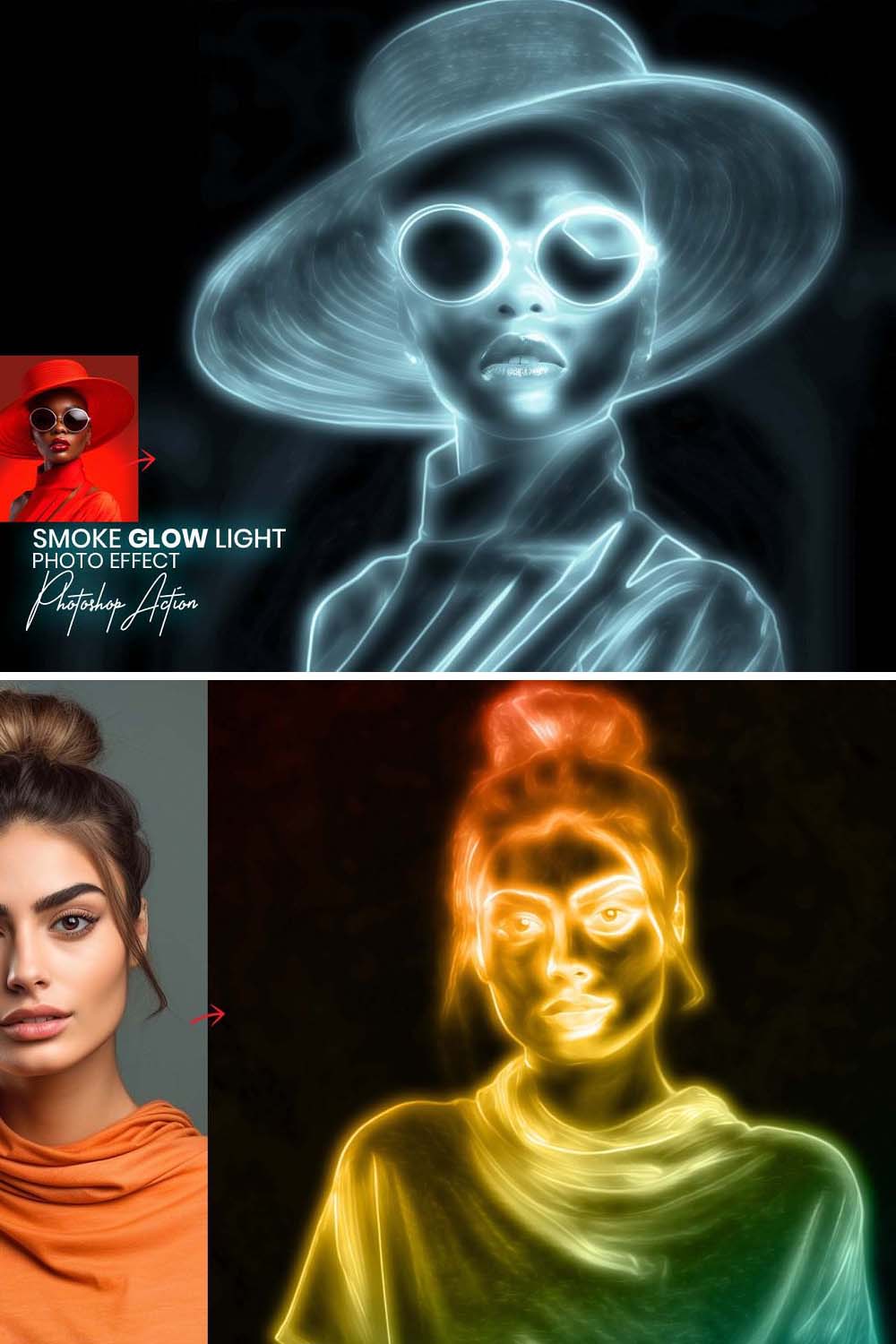 Smoke Glow Light Photoshop Action pinterest preview image.