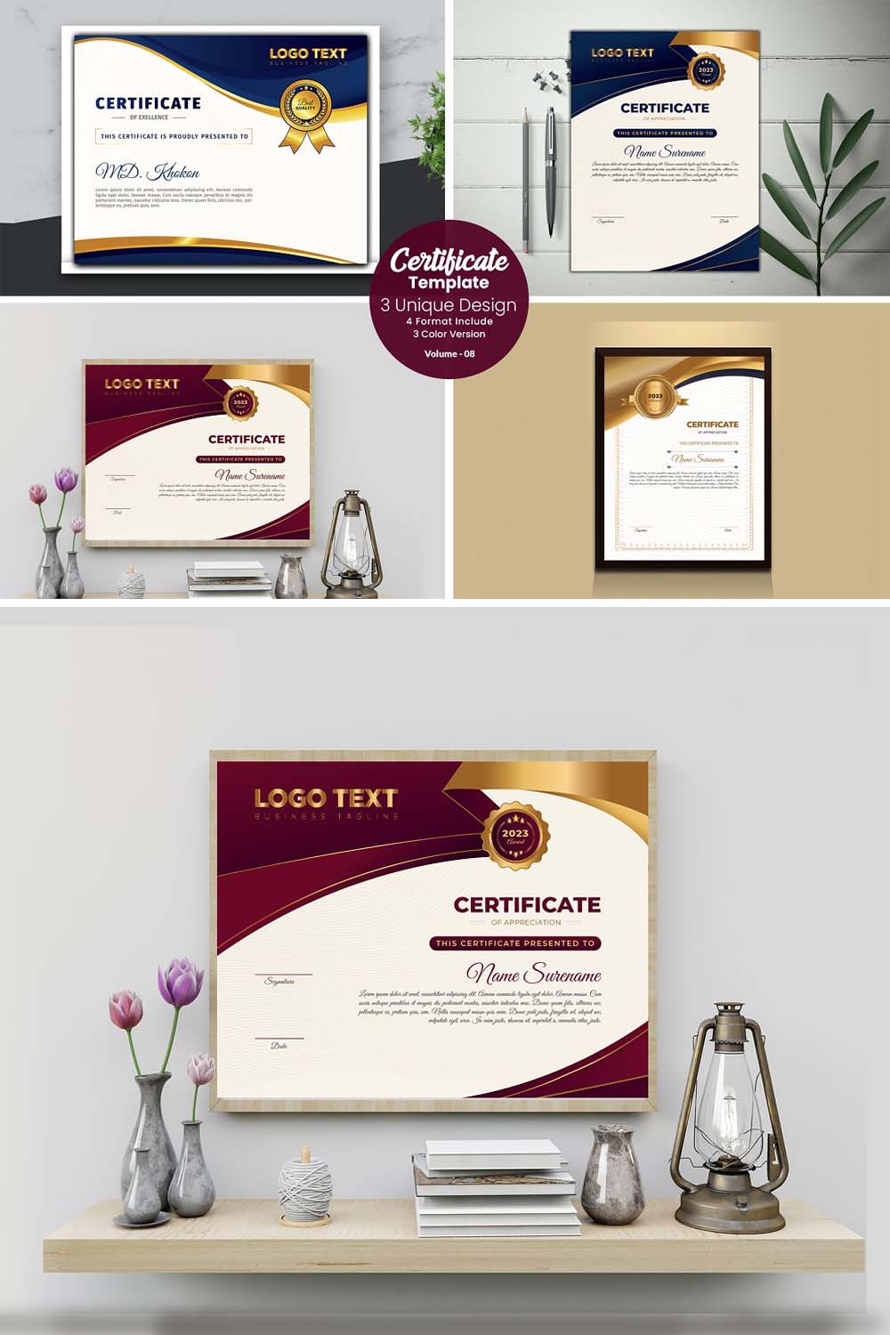 Luxury Design Certificate Template pinterest preview image.