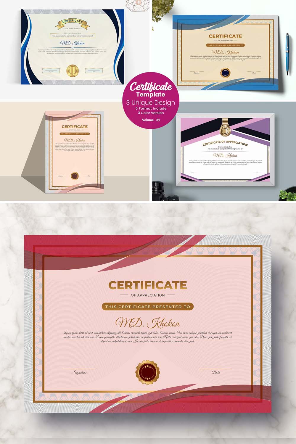 Elegant Diploma Certificate Template V-31 pinterest preview image.